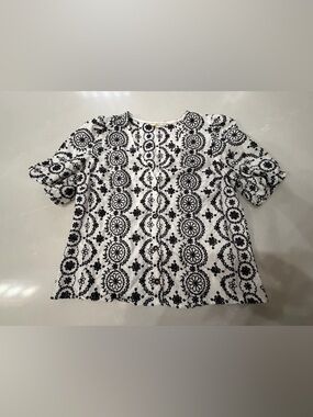 Boden Black and White Floral Lace-Style Top